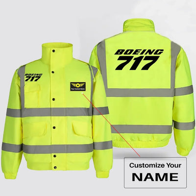 Boeing 717 & Text aviation design printed on insulated shell with high-visibility reflective panels reflective winter jacket.