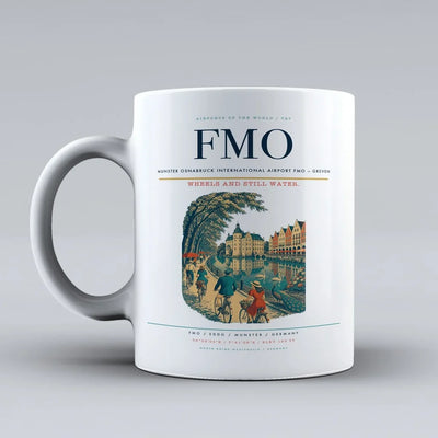 Munster Osnabruck International Airport (FMO) airport code design on white ceramic mug