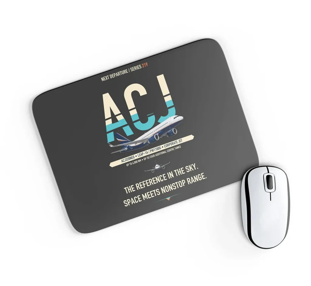 Airbus ACJ320neo design on black rectangle mouse pad