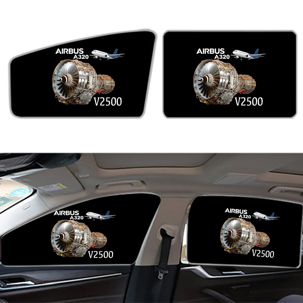 Airbus A320 & V2500 Engine Car Sun Shade (Side window) aviation design on reflective polyester car side window sun shade.