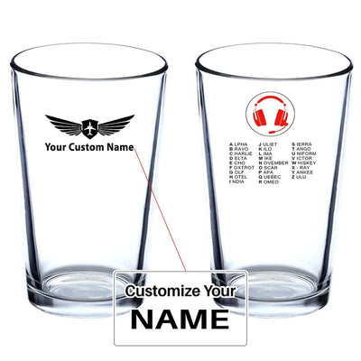 Aviation Alphabet 3 Beer & aviation design on beer water glass, versatile drinkware.