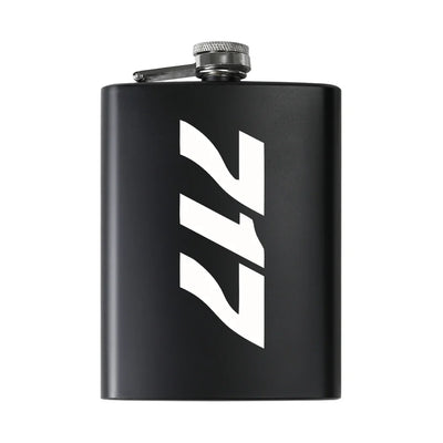 Boeing 717 Text aviation design on stainless hip flask, compact pocket-size flask.
