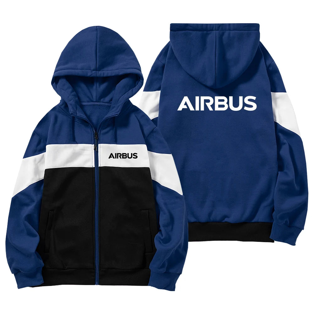 Airbus & Text aviation design on colourful cotton blend colourful zipped hoodie.