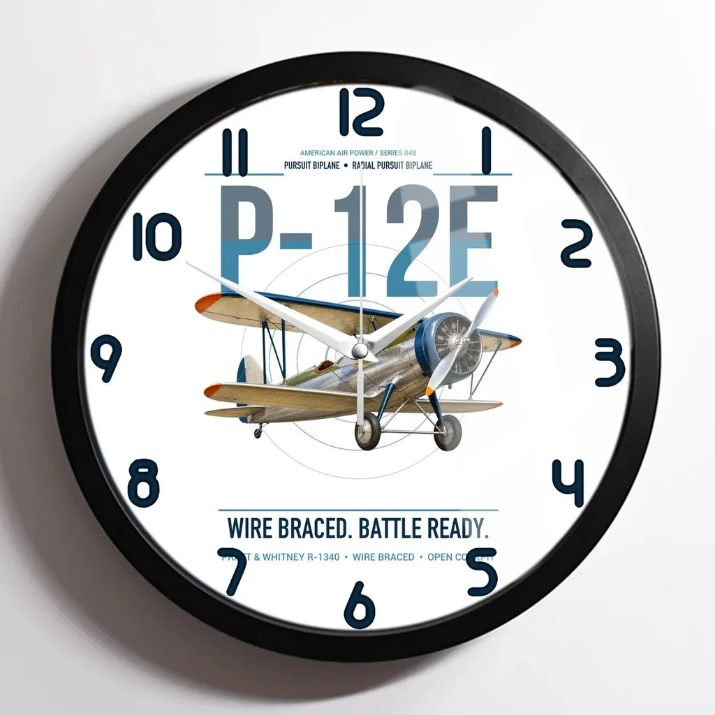 Boeing P-12E design on white framed wall clock