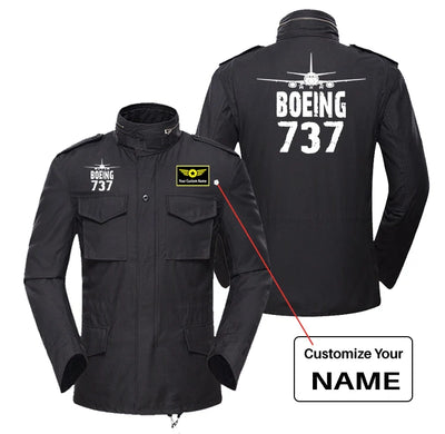 Boeing 737 & Plane aviation design printed on heavy cotton coat with field details military coat.
