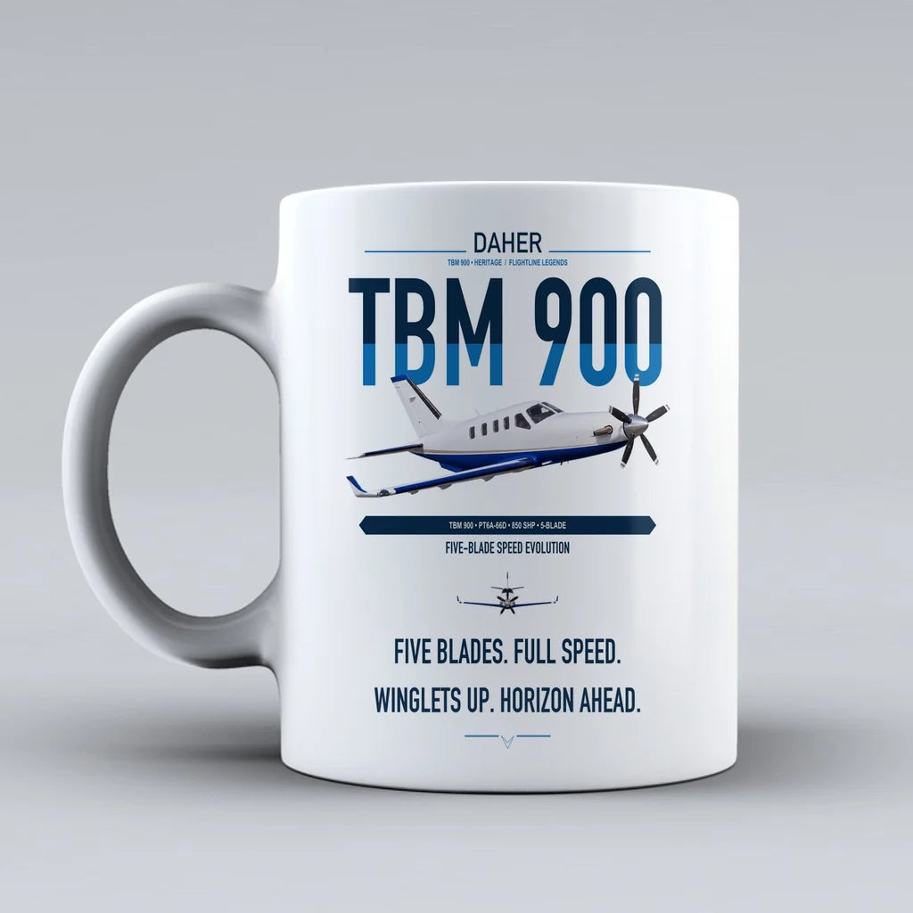 Daher TBM 900 design on white ceramic mug, double-side print