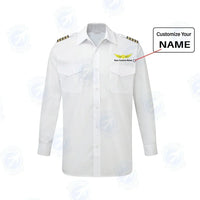 Thumbnail for Custom & Name with EPAULETTES (Badge 2) aviation design printed on crisp poplin cotton long-sleeve pilot shirt.