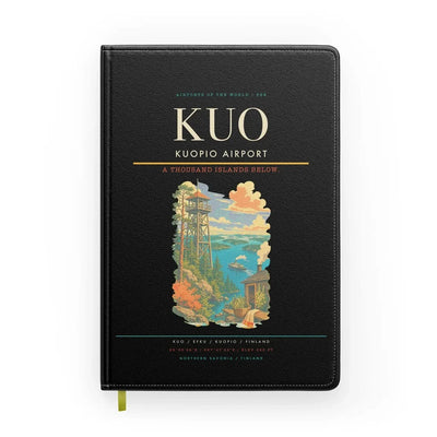 Kuopio Airport (KUO) design on black notebook