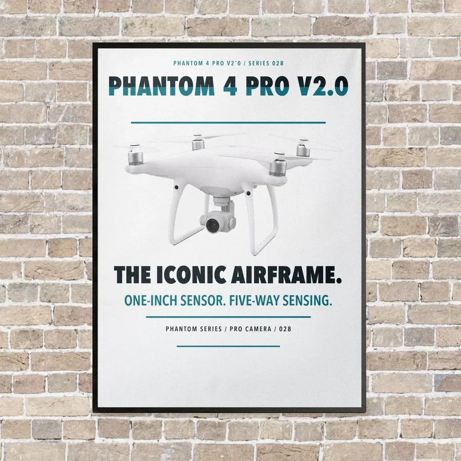 DJI Phantom 4 Pro V2.0 vertical canvas print - framed - white background