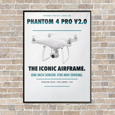 DJI Phantom 4 Pro V2.0 vertical canvas print - framed - white background