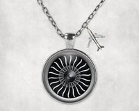 Thumbnail for Graphical Jet Engine aviation-themed necklace, polished stainless steel.