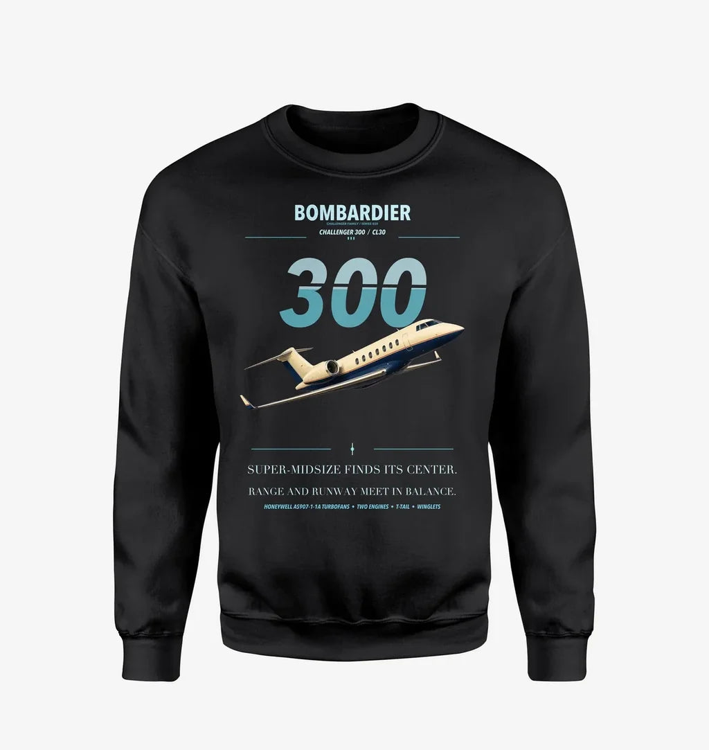 Bombardier Challenger 300 design on black sweatshirt