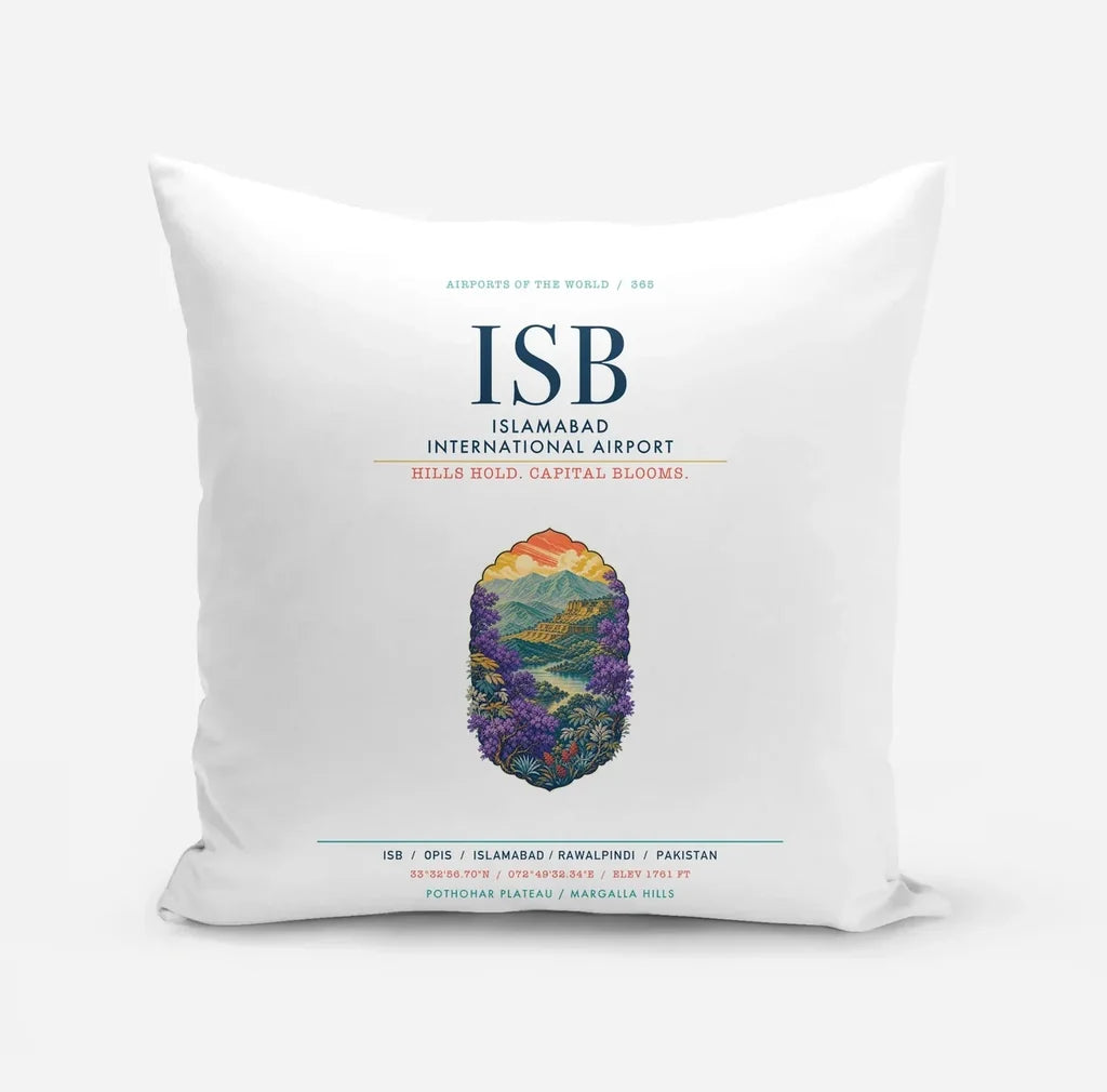 Islamabad International Airport (ISB) design on white pillow