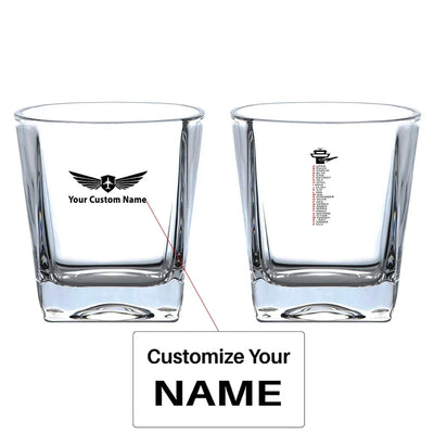 Aviation Alphabet aviation design on whiskey glass, crystal-clear premium glassware.