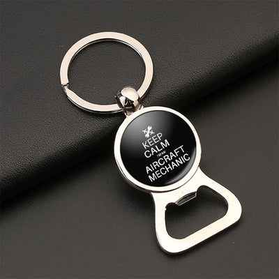 Aircraft Mechanic Bottle Opener aviation design on bottle-opener key chain, durable metal alloy with built-in opener.