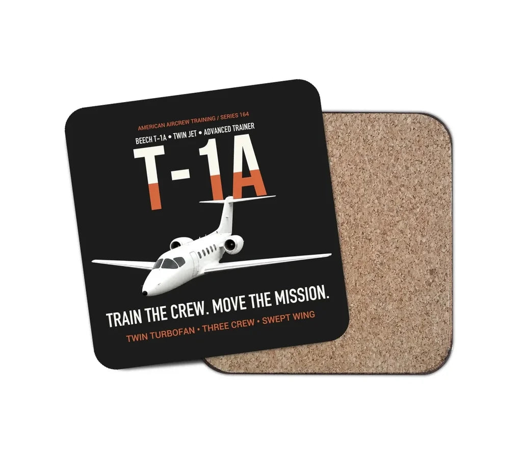 T-1A Jayhawk Advanced Jet Trainer design on black 1 piece coaster