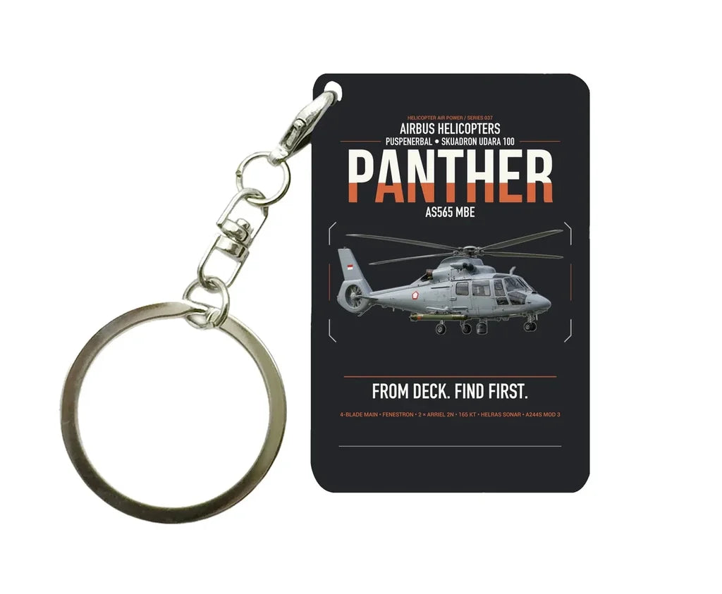 Airbus Helicopters AS565 MBe Panther design on black designed key chain, double-side print