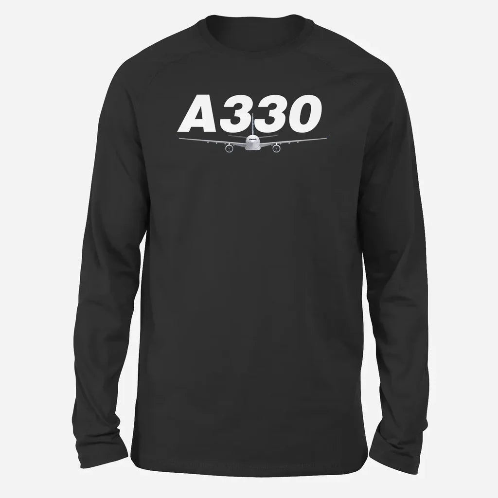 Super Airbus A330 Long-Sleeve aviation design printed on soft cotton long-sleeve T-shirt.