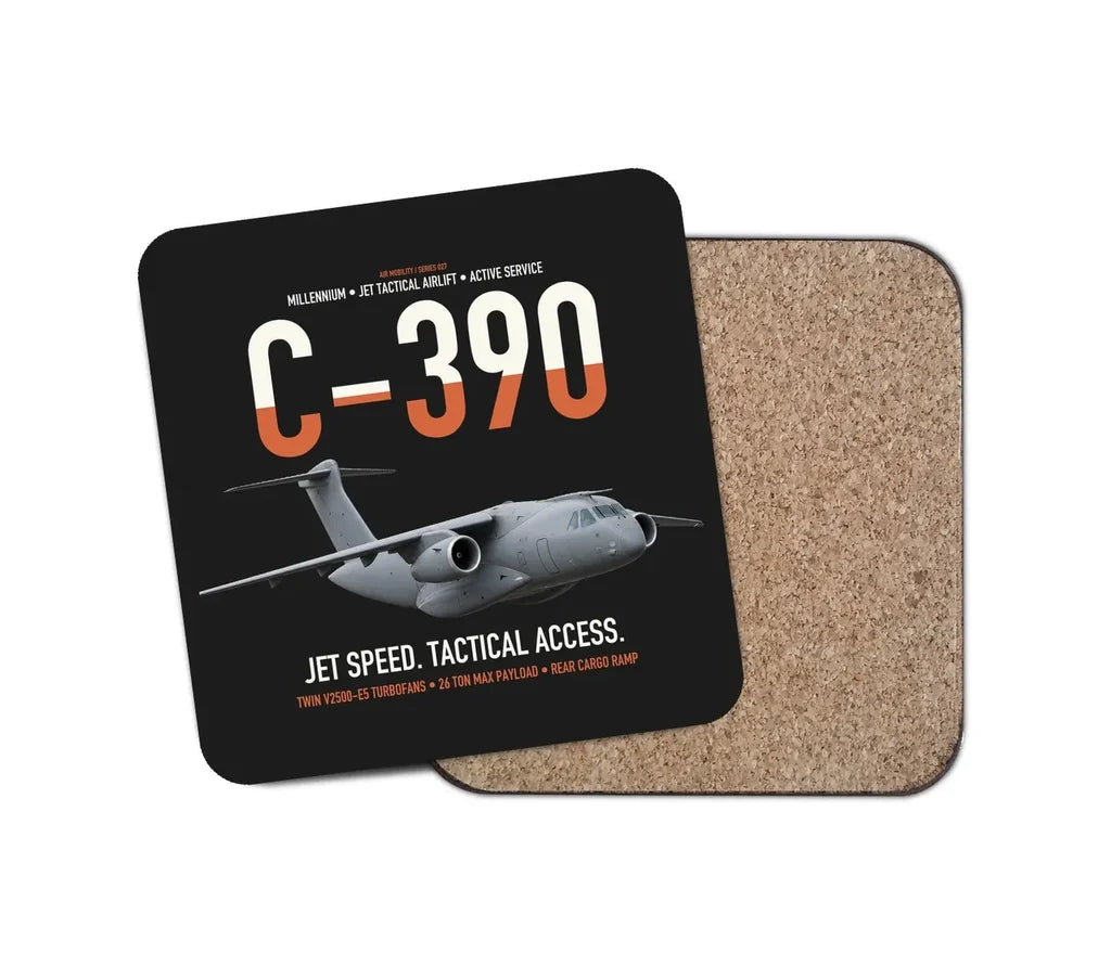 C-390 Millennium design on black 1 piece coaster