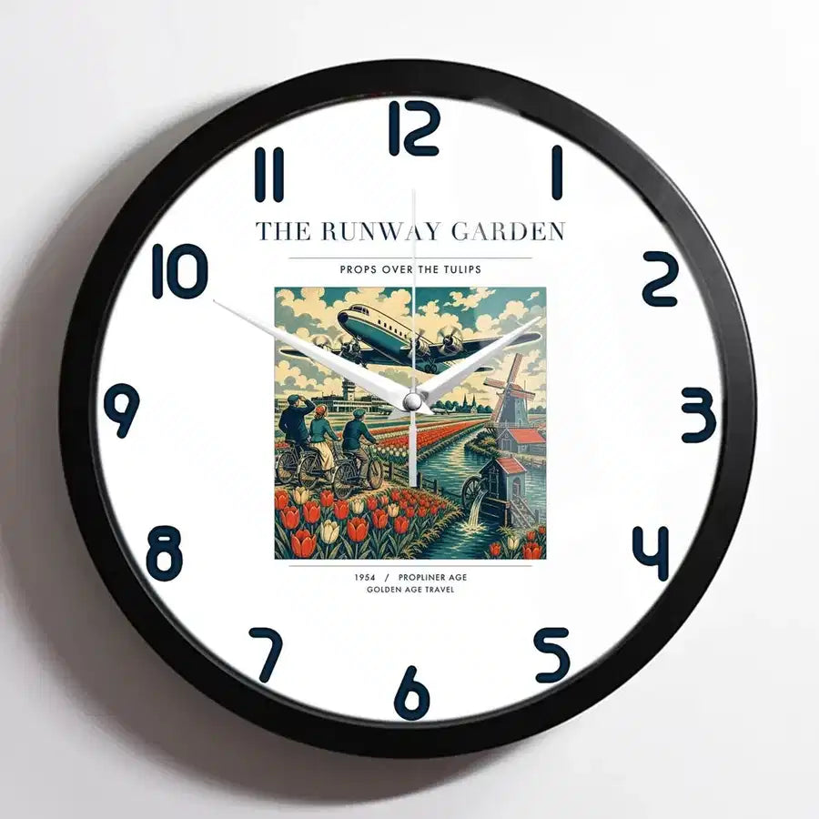 VINTAGE G4089 - The Runway Garden - Designed Wall Clocks design on white framed