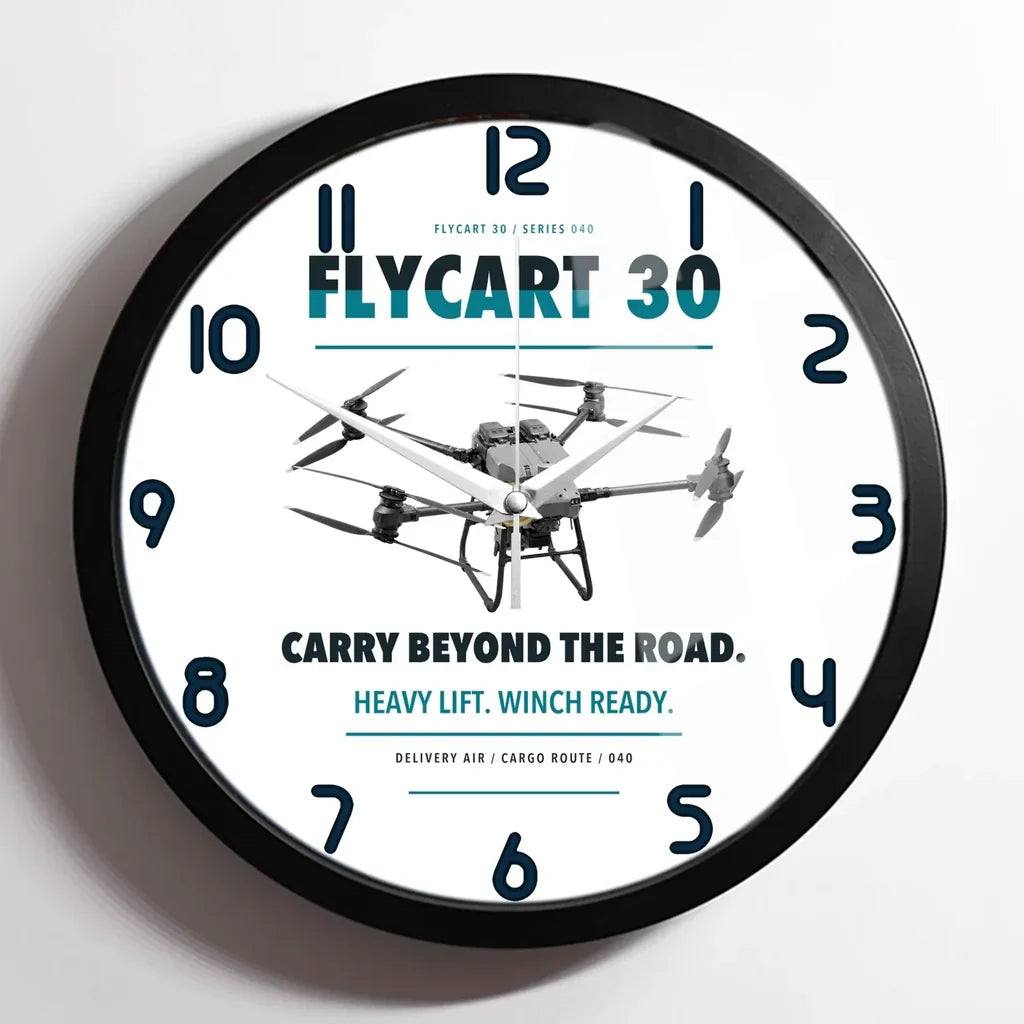 DJI FlyCart 30 design on white framed wall clock