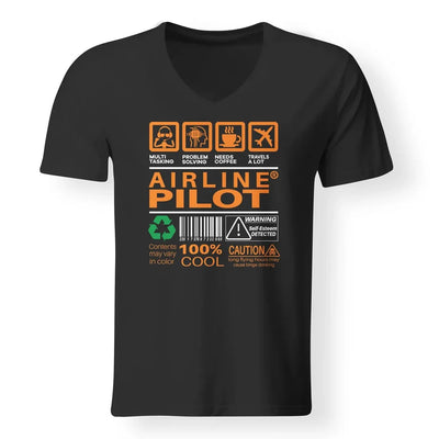 Airline Pilot Label aviation design printed on soft cotton V-neck T-shirt.