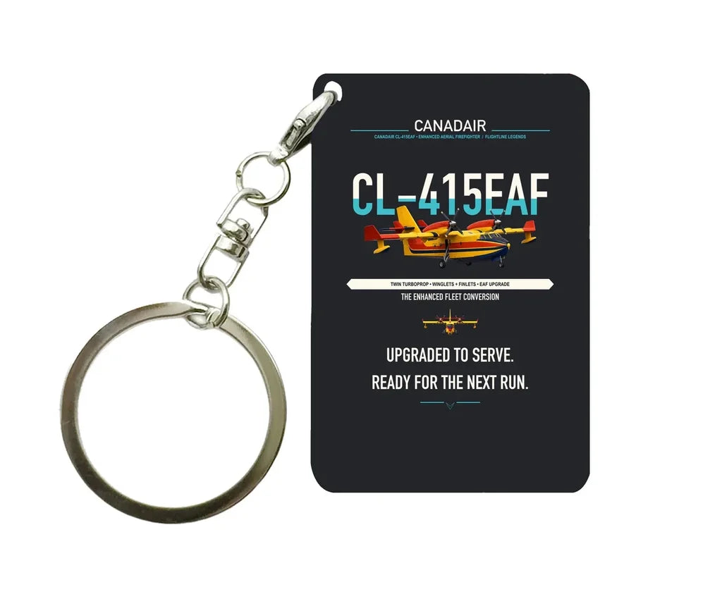 Canadair CL-415EAF design on black designed key chain, double-side print