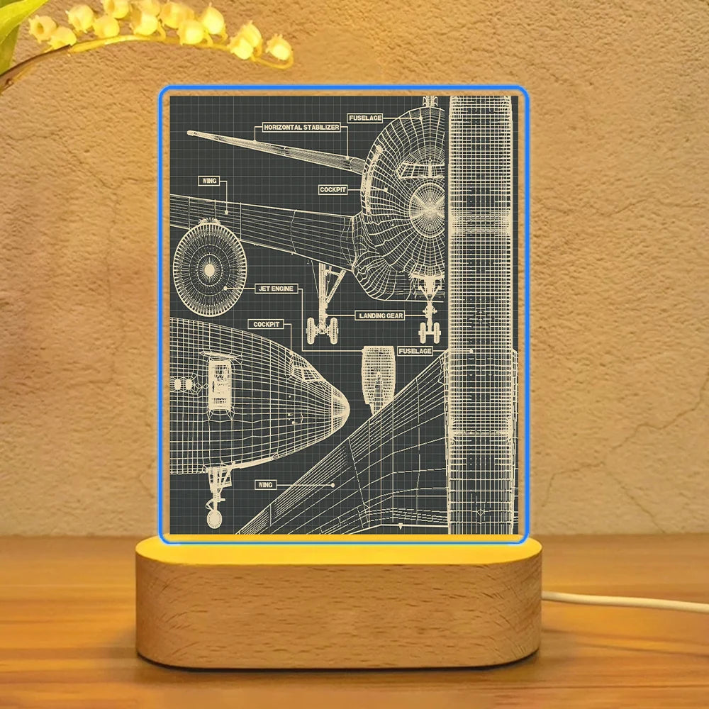 Airplanes Fuselage & Details aviation art night lamp in premium acrylic with LED.