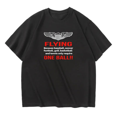 Flying One Ball aviation design printed on soft cotton relax-fit T-shirt.