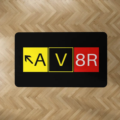 AV8R aviation design on durable carpet pile with non-slip backing rectangle carpet floor mat.