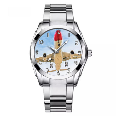 Beautiful Airbus A330 on Approach copy aviation watch with stainless steel band, stainless steel body with engraved detail.