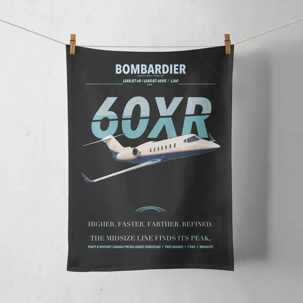 Bombardier Learjet 60XR design on black towel