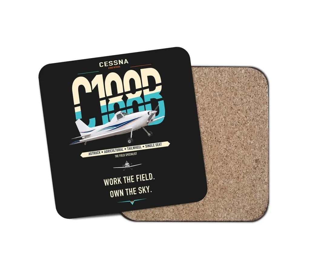 Cessna A188B AgTruck design on black 1 piece coaster