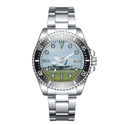 Departing Airbus A380 with Original Livery Luxury Aviators aviation aviator watch, premium stainless steel body with engraved.