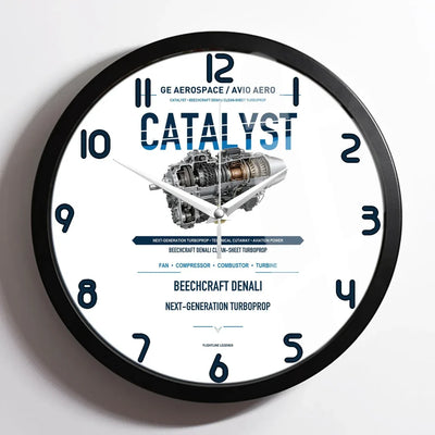 CATALYST design on white framed wall clock