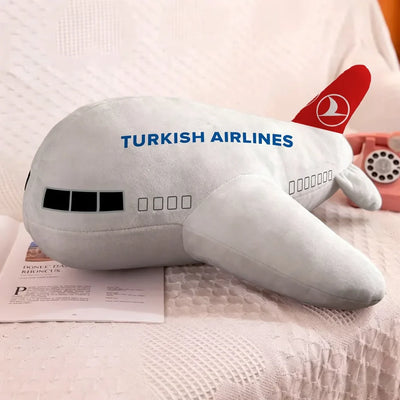 Turkish Airlines aviation design on soft polyester filling airplane-shape decorative pillow.