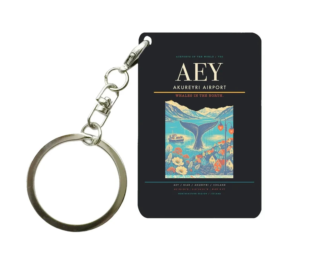 Akureyri Airport (AEY) design on black key chain