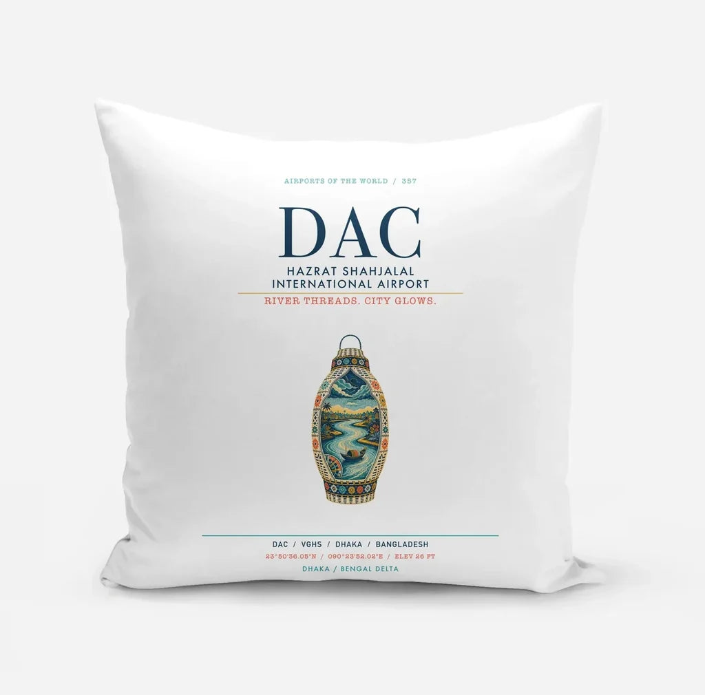 Hazrat Shahjalal International Airport Dhaka (DAC) design on white pillow