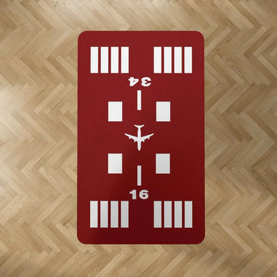 Special Runway (Red) 34-16 aviation print rectangle carpet floor mat, durable carpet pile with non-slip backing.