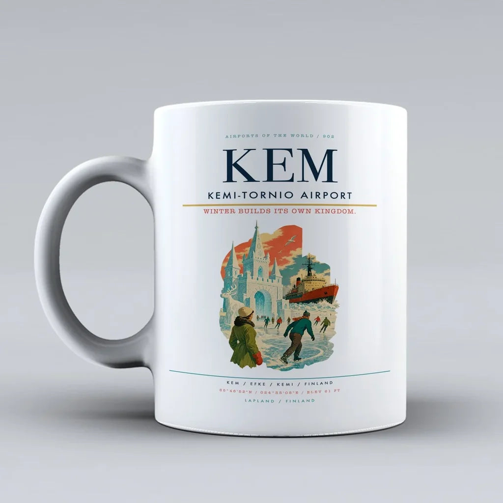 Kemi-Tornio Airport (KEM) airport code design on white ceramic mug