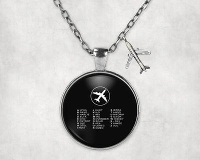 Aviation Alphabet 2 aviation necklace, stainless steel body with engraved detail.