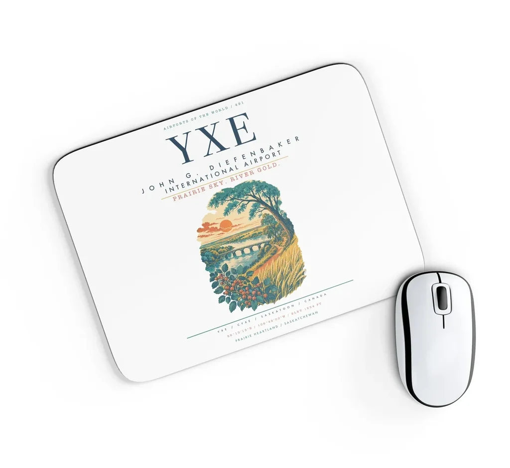 Saskatoon John G. Diefenbaker International Airport (YXE) design on white rectangle mouse pad