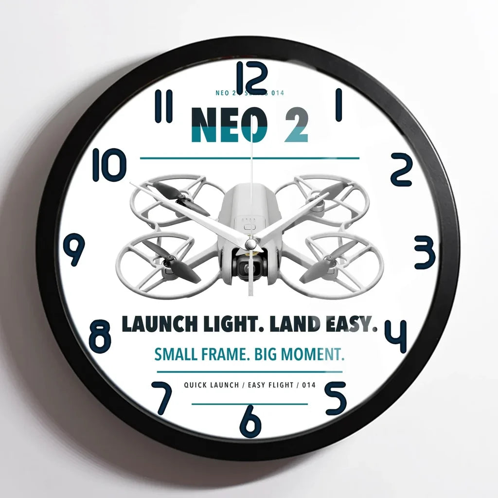 DJI Neo 2 design on white framed wall clock