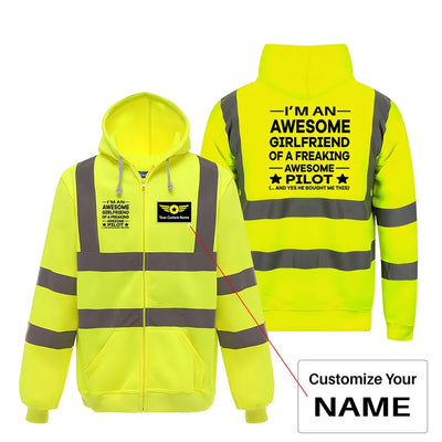 I am an Awesome Girlfriend aviation design on cotton blend with reflective panels reflective zipped hoodie.