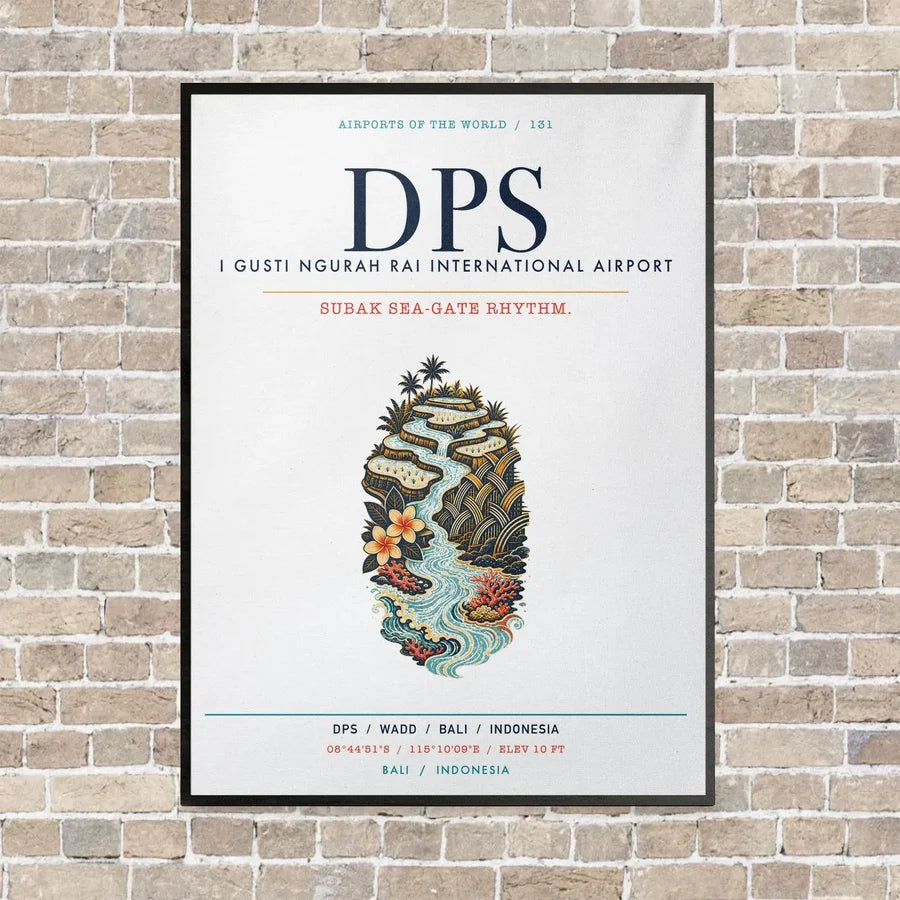 I Gusti Ngurah Rai International Airport Bali DPS vertical canvas print - framed - white background
