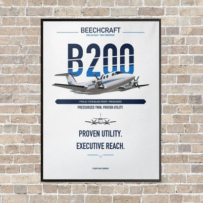 Beechcraft King Air B200 vertical canvas print - framed - white background