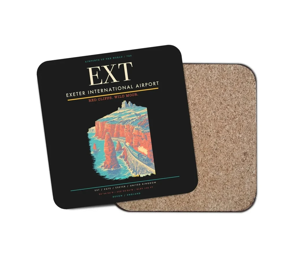 Exeter International Airport (EXT) design on black 1 piece coaster