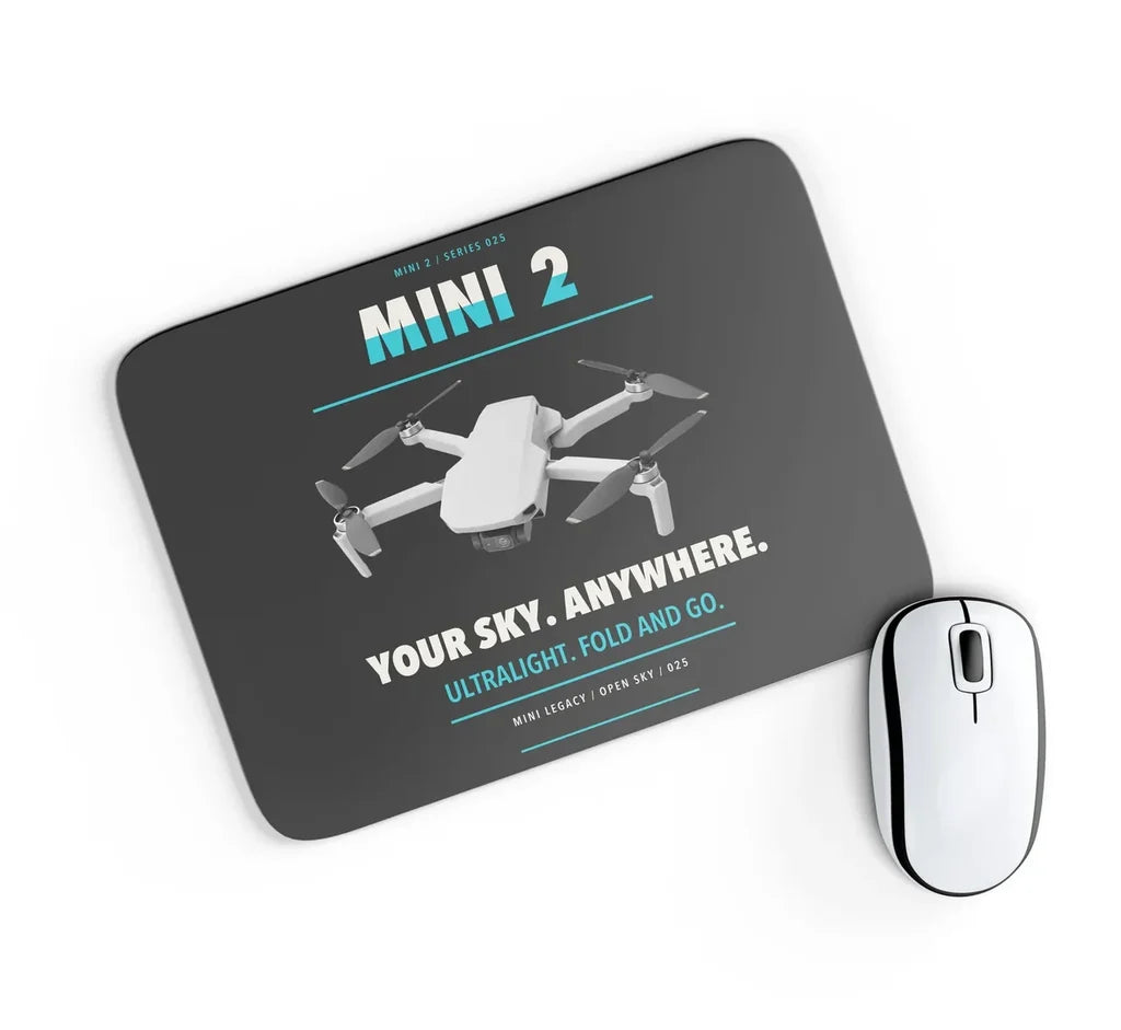 DJI Mini 2 design on black rectangle mouse pad