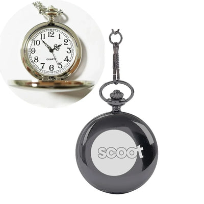 Scoot Airlines aviation-themed pocket watch, polished brushed metal.
