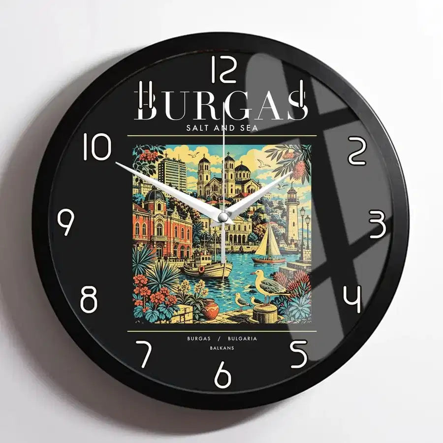 BURGAS - Poster - Wall Clock Framed - Black